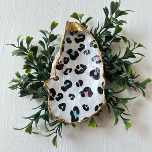 Handcrafted 4” Colorful Leopard Print Decoupaged Oyster Shell